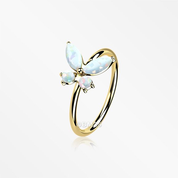 14 Karat Gold Brilliant Fire Opal Dainty Butterfly Bendable Hoop Ring - Picture 5 of 5